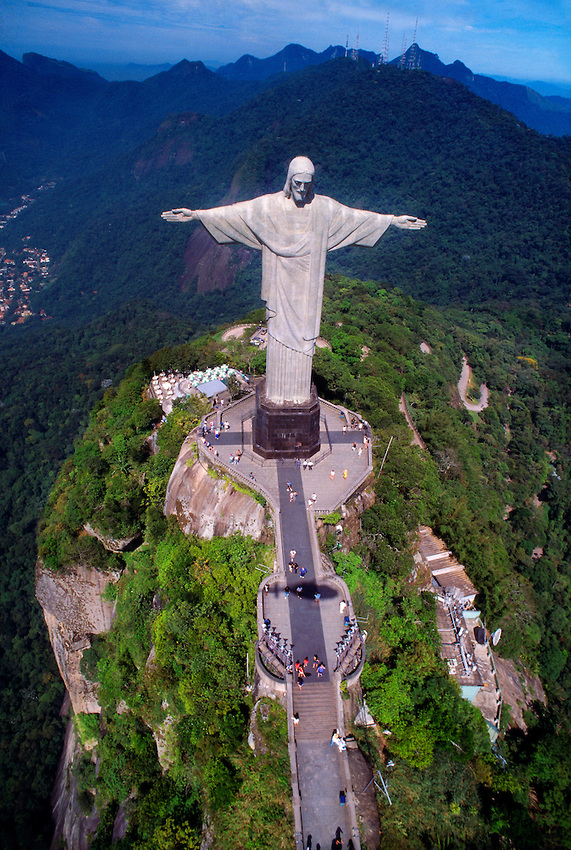 Aerial view of the Statue of Christ the Redeemer (Cristo Redentor), Corcovado Mountain, Rio de Janeiro, Brazil