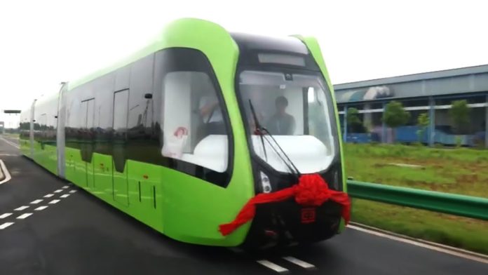 China Launches Trackless Electric Train